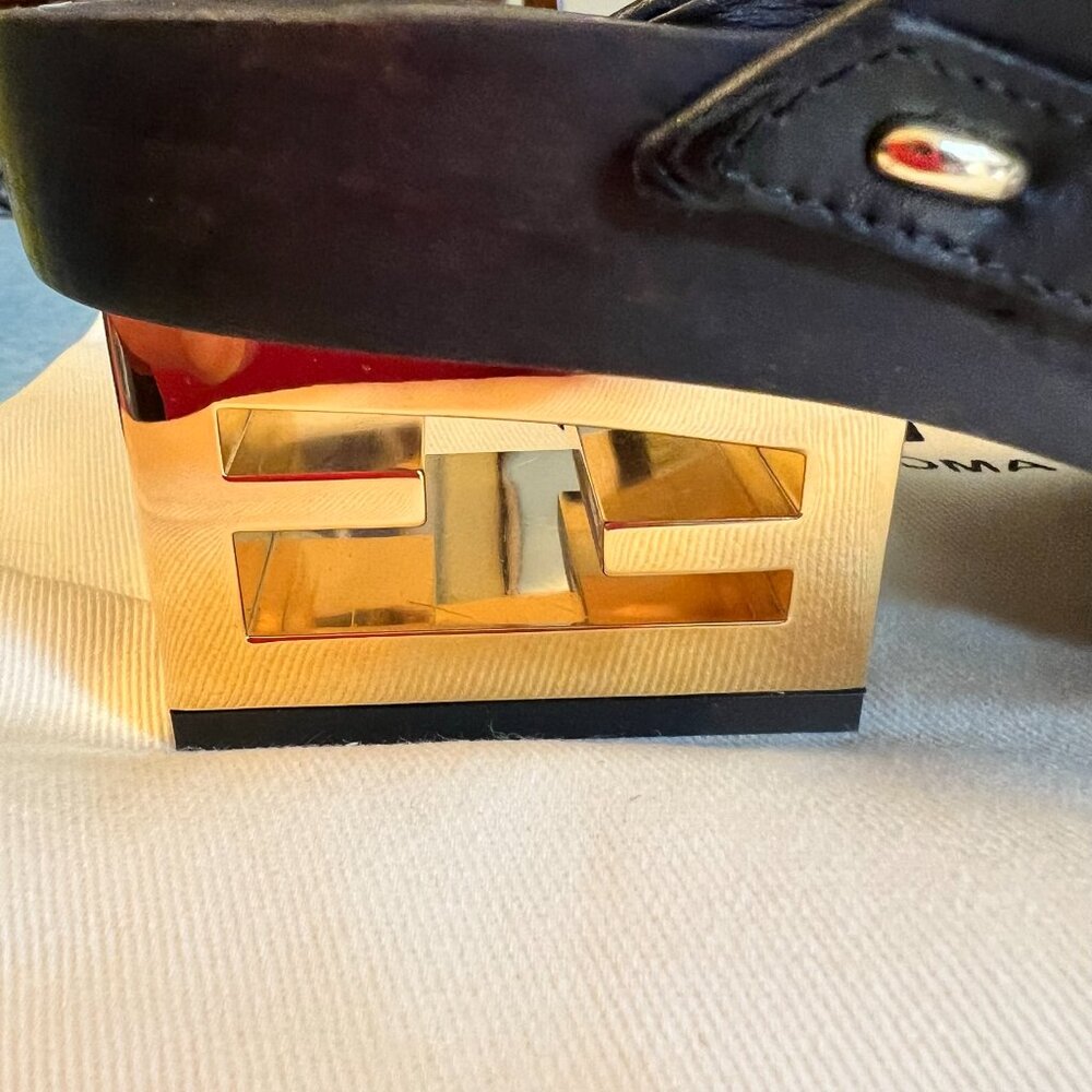 Gorgeous Fendi Black Leather Clog with Gold Studs & Hell - Picture 3 of 5
